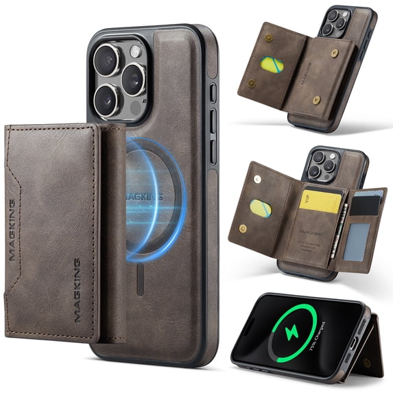 2 in 1 Detachable Magnetic Phone Cases Compatible with iPhone 16 Plus Case with Card Holder RFID Blocking, Compatible with Magsafe Wallet, Vintage PU Leather Protective Cover, Coffee