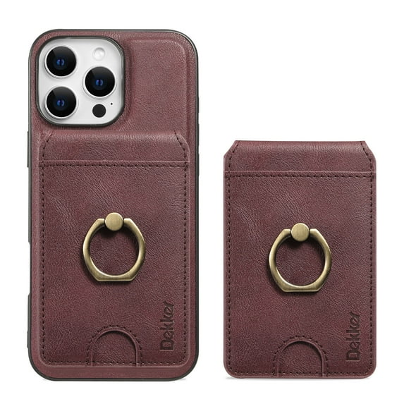 2 in 1 Detachable Magnetic Phone Cases Compatible with iPhone 16e Case with Card Holder Finger Ring, Compatible with Magsafe Wallet, PU Leather Men Women for iPhone 16e - Winered
