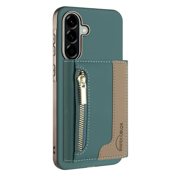 2 in 1 Detachable PU Leather Zipper Wallet Case Compatible with Samsung Galaxy S24, RFID Blocking Magnetic Shockproof Protective Phone Cover Stand + Card Holder, for Galaxy S24, Green