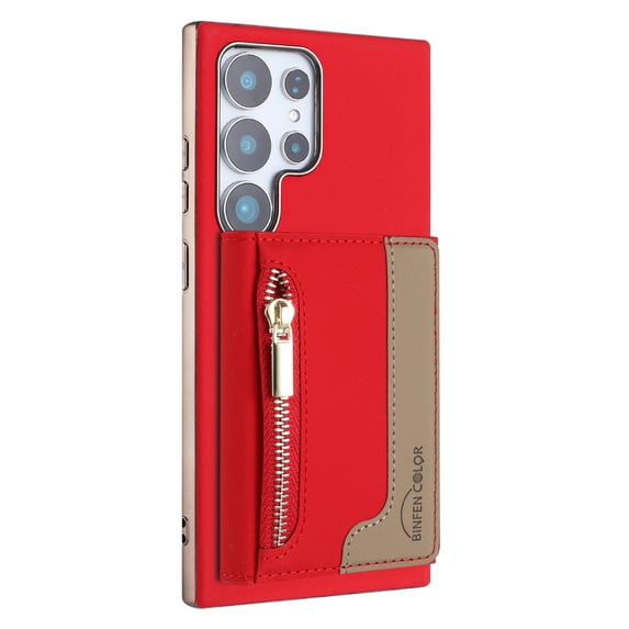 2 in 1 Detachable PU Leather Zipper Wallet Case Compatible with Samsung Galaxy S24 Ultra, RFID Blocking Magnetic Shockproof Protective Phone Cover Stand + Card Holder, for Galaxy S24 Ultra, Red