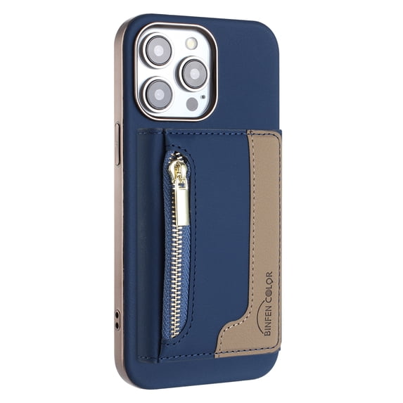 2 in 1 Detachable PU Leather Zipper Wallet Case Compatible with iPhone 15 Pro, RFID Blocking Magnetic Shockproof Protective Phone Cover Stand + Card Holder, for iPhone 15 Pro, Darkblue