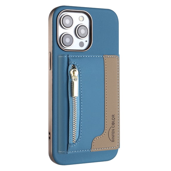 2 in 1 Detachable PU Leather Zipper Wallet Case Compatible with iPhone 15 Pro, RFID Blocking Magnetic Shockproof Protective Phone Cover Stand + Card Holder, for iPhone 15 Pro, Lightblue