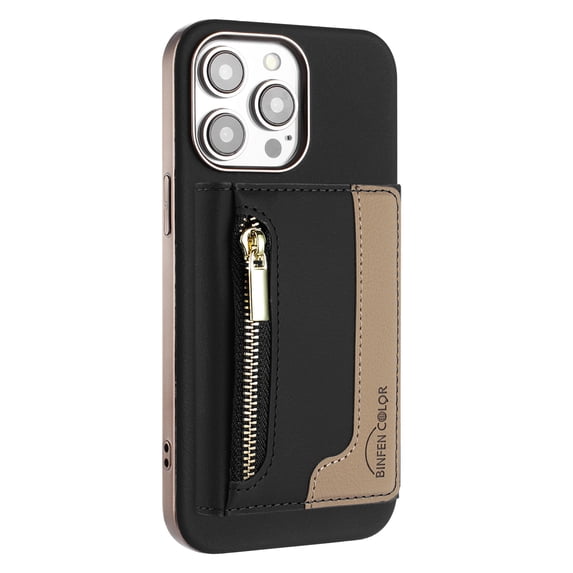 2 in 1 Detachable PU Leather Zipper Wallet Case Compatible with iPhone 16 Pro, RFID Blocking Magnetic Shockproof Protective Phone Cover Stand + Card Holder, for iPhone 16 Pro, Black
