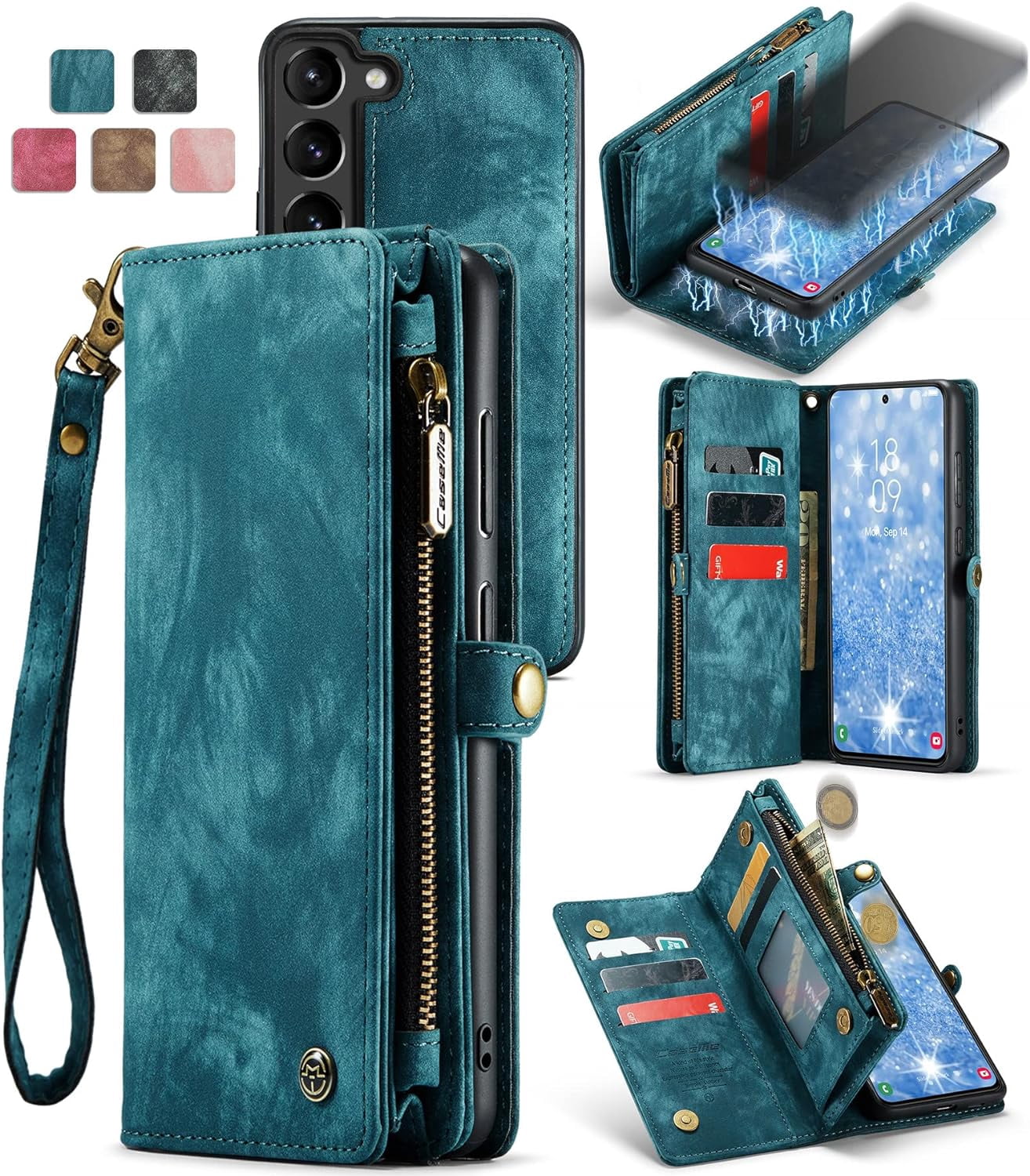 2 in 1 Detachable for Samsung Galaxy S23+ / S23 Plus Wallet Case with Card Holder, Retro Premium Flip Leather Cover  Zipper Pocket Phone Cases 6.6'' (Blue,S23+/S23 Plus)