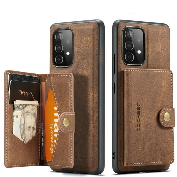 2 in 1 Detachable Wallet Back Cover for Samsung A15, Vintage Premium PU Leather Kickstand Case with Card Holder Pocket & Wireless Charging Slim Phone Cases Cover for Galaxy A15, Brown