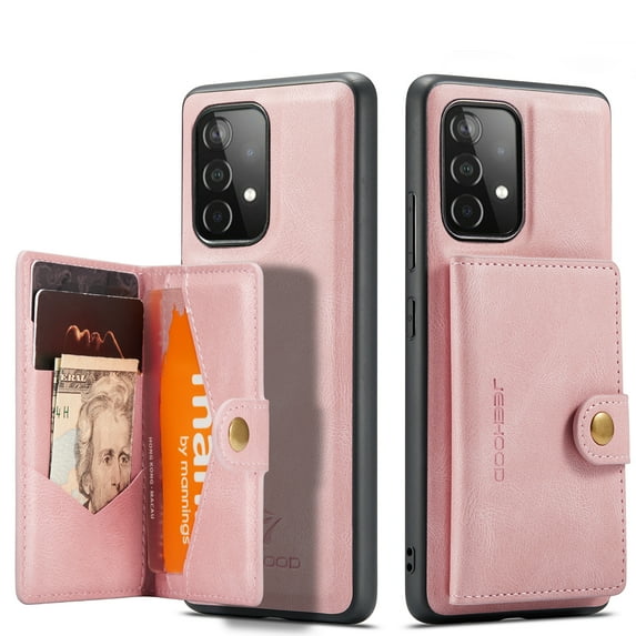 2 in 1 Detachable Wallet Back Cover for Samsung A15, Vintage Premium PU Leather Kickstand Case with Card Holder Pocket & Wireless Charging Slim Phone Cases Cover for Galaxy A15, Pink