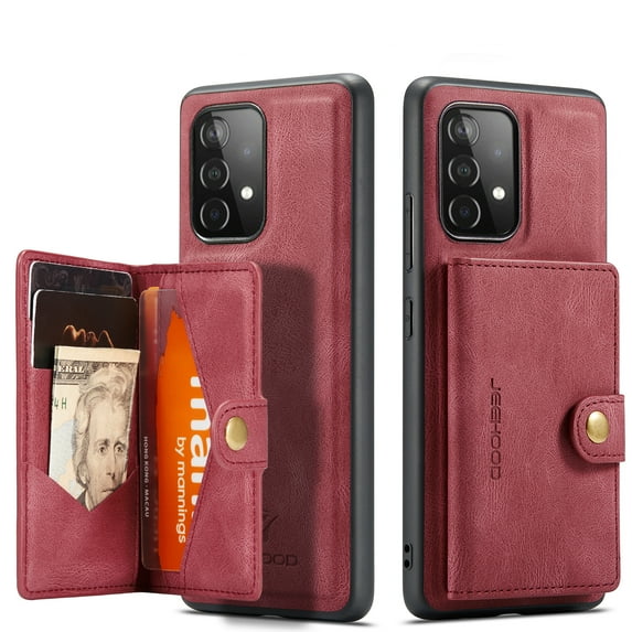 2 in 1 Detachable Wallet Back Cover for Samsung A35, Vintage Premium PU Leather Kickstand Case with Card Holder Pocket & Wireless Charging Slim Phone Cases Cover for Galaxy A35, Red