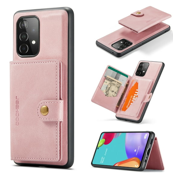 2 in 1 Detachable Wallet Back Cover for Samsung A53 5G, Vintage Premium PU Leather Kickstand Case with Card Holder Pocket & Wireless Charging Slim Phone Cases Cover for Galaxy A53 5G, Pink
