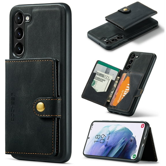 2 in 1 Detachable Wallet Back Cover for Samsung Galaxy S23 FE PU Leather Case with Card Holder Pocket Slim Phone Cases for Samsung Galaxy S23 FE, Black