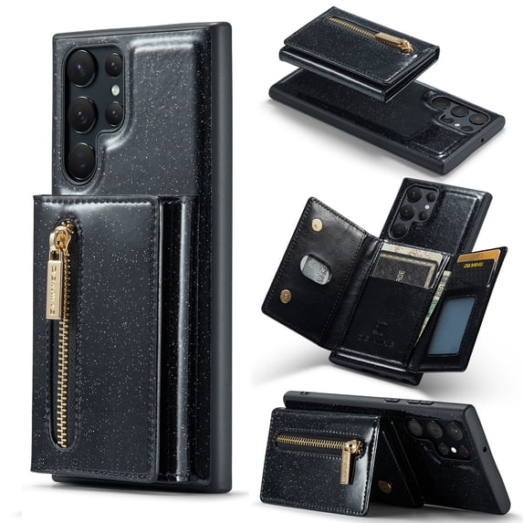 2 in 1 Detachable Wallet Back Cover for Samsung Galaxy S23 Ultra 5G, Allytech Credit Card Holder Pocket Slim Luxury PU Leather kickstand Case for Galaxy S23 Ultra 6.8 inch 2023 Released, Black