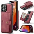 thumbnail image 1 of 2 in 1 Detachable Wallet Back Cover for iPhone 16 Pro Max, Vintage Premium PU Leather Kickstand Case with Card Holder Pocket & Wireless Charging Slim Phone Cases Cover for iPhone 16 Pro Max, Red, 1 of 8