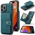 thumbnail image 1 of 2 in 1 Detachable Wallet Back Cover for iPhone 16 Pro, Vintage Premium PU Leather Kickstand Case with Card Holder Pocket & Wireless Charging Slim Phone Cases Cover for iPhone 16 Pro, Blue, 1 of 8