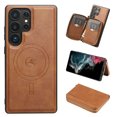 thumbnail image 1 of 2 in 1 Detachable Wallet Case for Samsung Galaxy S25 Ultra, Classic PU Leather Card Slots Kickstand Zipper Pocket Shockproof Phone Case Cover Compatible with Magsafe for Galaxy S25 Ultra - Brown, 1 of 8