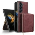thumbnail image 1 of 2 in 1 Detachable Wallet Case for Samsung Galaxy Z Fold 5, Classic PU Leather Card Slots Kickstand Zipper Pocket Shockproof Phone Case Cover Compatible with Magsafe for Galaxy Z Fold 5 - Winered, 1 of 7
