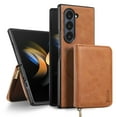 thumbnail image 1 of 2 in 1 Detachable Wallet Case for Samsung Galaxy Z Fold 5, Classic PU Leather Card Slots Kickstand Zipper Pocket Shockproof Phone Case Cover Compatible with Magsafe for Galaxy Z Fold 5 - Brown, 1 of 7