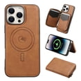thumbnail image 1 of 2 in 1 Detachable Wallet Case for iPhone 13 Pro Max, Classic PU Leather Card Slots Kickstand Zipper Pocket Shockproof Phone Case Cover Compatible with Magsafe for iPhone 13 Pro Max - Brown, 1 of 8