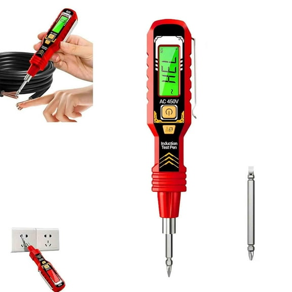2 in 1 Digital Display Induction Test Pencil, Non-Contact AC Voltage 30-1000V/Contact AC Voltage 11-450V, LED Flashlight, Multifunctional High Precision Digital Display with Converter