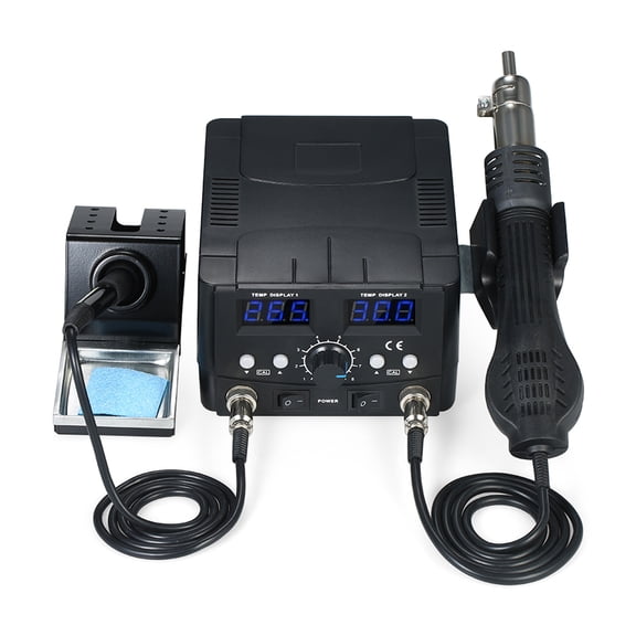 2 in 1 Digital SMD Rework Soldering Station 750W Hot Air Gun 70W Soldering Iron Desoldering Welding Tools Set with Dual LED Display 10.63 x 10.63 x 5.5 Inches / 27 x 27 x 14 cm