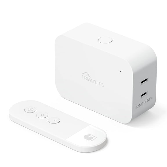 2 in 1 Dimmer Plug with Remote, No Smart Features, Wireless Remote Control Outlet, Up to 100FT Range, Plug-in Dimmer Switch for Dimmable Bulbs, String Lights, Max Power 300W