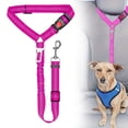 thumbnail image 1 of 2 in 1 Dog Car Seat Belt,Adjustable Pet Harness Seatbelt Headrest Restraint Safety Tethers Leashes,Pet Car Travel Accessories,Elastic Bungee Buffer Reflective Anti-Jerk 360° Rotation Buckle,Hot Pink, 1 of 9