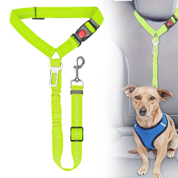 2 in 1 Dog Car Seat Belt,Adjustable Pet Harness Seatbelt Headrest Restraint Safety Tethers Leashes, Pet Car Travel Accessories, Elastic Bungee Buffer Reflective Anti-Jerk 360° Rotation Buckle,Green