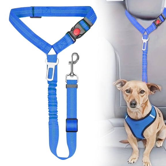 2 in 1 Dog Car Seat Belt,Adjustable Pet Harness Seatbelt Headrest Restraint Safety Tethers Leashes, Pet Car Travel Accessories, Elastic Bungee Buffer Reflective Anti-Jerk 360° Rotation Buckle,Blue