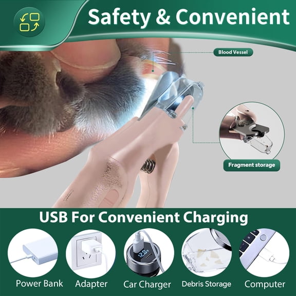 2 In 1 Dog Clippers & Cat Trimmers For Large Medium Small Dogs Cats Claw Trimmer Quick Sensor And Safety Guard Usb Rechargeable With Catcher 2 Led Lights