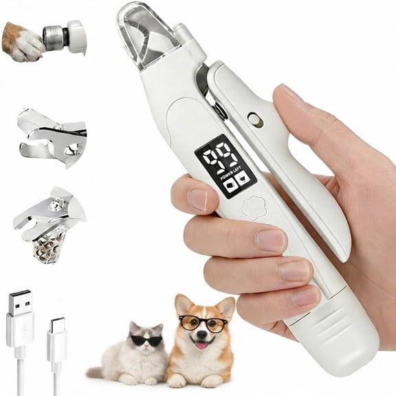 2 in 1 Dog Nail Clipper & Cat Nail Clipper Trimmer for Small Medium Cats Dogs Claw Trimmers,Upgraded Safety Guard to Avoid Overcutting,LED Lights,Rechargeable,Painless Quiet Pet Nail Grinder