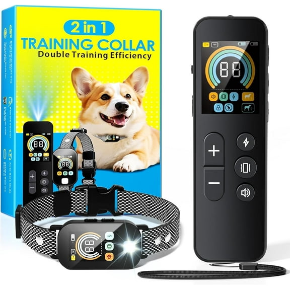 2 in 1 Dog Shock Collar & Dog Bark Collar, 4200 FT Dog Training Collar with Remote,3 Training Modes & Light for Night Walks,IP67 Waterproof Smart Anti Barking E-Collar with Adjustable Sensitivity