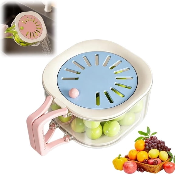 2 in 1 Drain Colander Bowl with Lid and Foldable Handle, Multifunctional Fruit Vegetable Washing Strainer Container, Kitchen Gadget for Food Cleaning and Fresh Storage