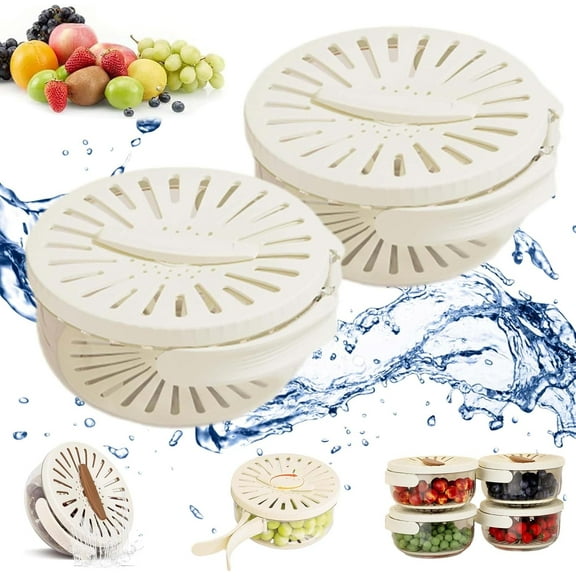 2 in 1 Draining and Preservation Basket | 1QT (1L) Fruit Strainer Container with Lid & Foldable Handle, Multipurpose Washing Bowl for Kitchen, Fridge & Storage