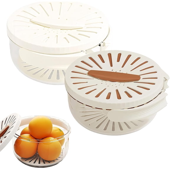 2 in 1 Draining and Preservation Basket,Multi-Functional Fruit and Vegetable Washing Bowl, Kitchen Tool with Foldable Handle for Kitchen, Fridge, Picnic