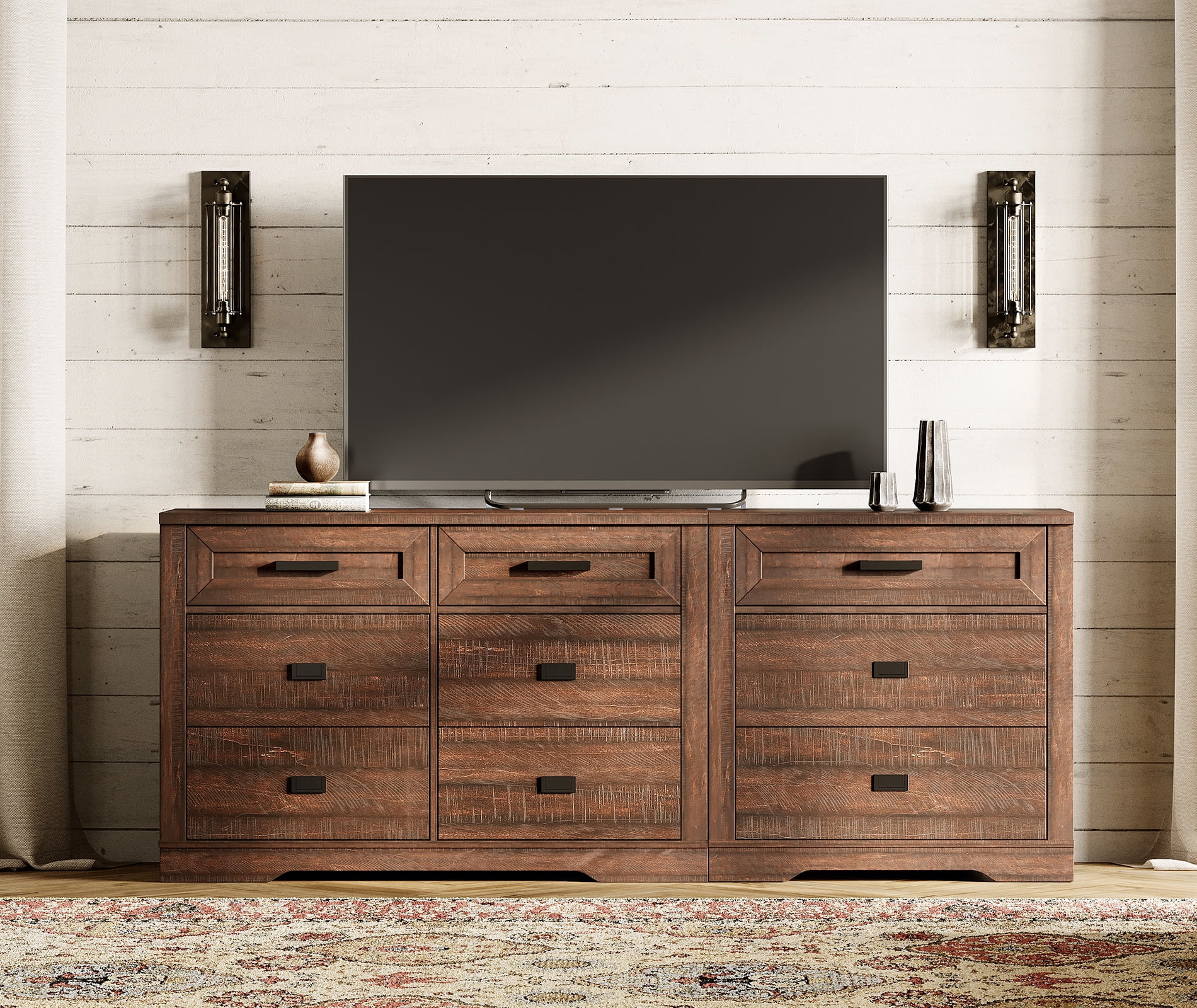 2 in 1 Dresser with 9 Drawers for Bedroom, Wooden Dressers with Small Chest of Drawers, Mid Century Modern Dresser with Metal Handles for Liviing Room, Hallway, Rustic Brown
