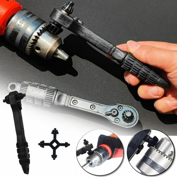 2 in 1 Drill Chuck Ratchet Spanner, 2025 Upgrade 2-in-1 Ratchet Drill Chuck Key Wrench, Universal Double Head Chuck Key Replacement Tool Iron Drill Wrench for Electric Drills and Power