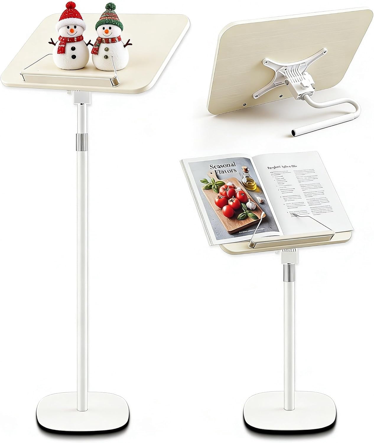 2 in 1 Dual-use Floor & Desktop Book Stand White, 19.6-54 Inch Height ...