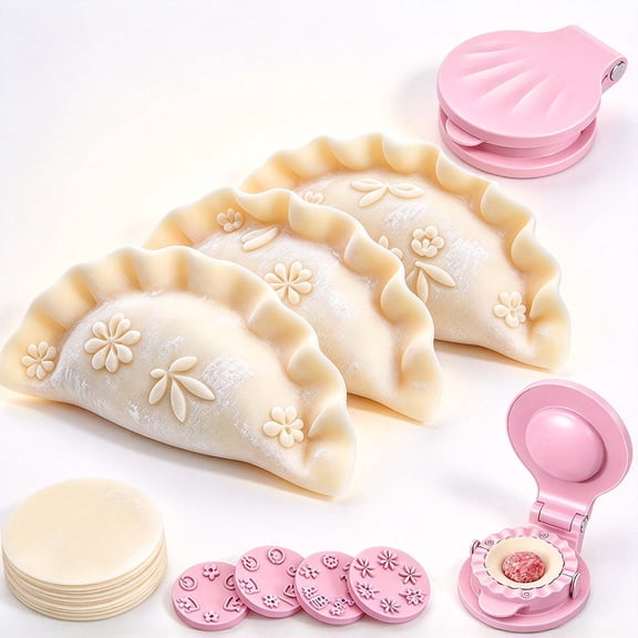 2 in 1 Dumpling Maker Press, Plastic Pastry Shaper & Empanada Maker Press with 6 Molds, Dumpling Maker Mold, Kitchen Tools for Making Dumplings, Hand Pie, Ravioli, Pink