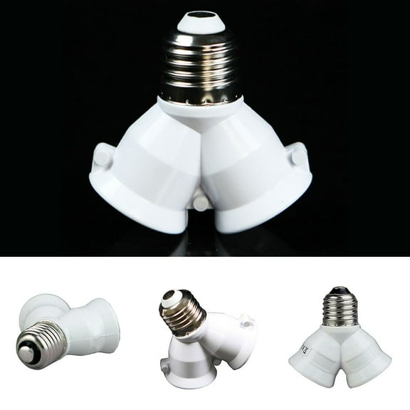 2 in 1 E27 Socket Splitter Adapter,E27 Standard Medium Base Bulbs in One Socket Y-Shape Light Bulb Socket Converter,Heat Resistant Light Socket Splitter