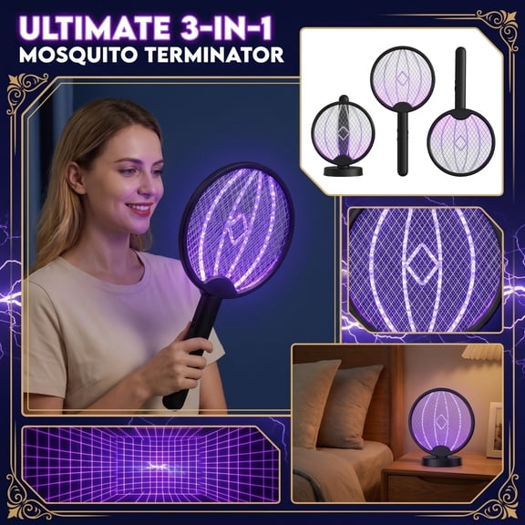 2 in 1 Electric Bug Zapper, Mosquitoes Trap Lamp & Racket,3000V Bug Zapper Racket, USB Rechargeable Electric Fly Swatter Powerful Grid 3-Layer Safety Mesh Indoor and Outdoor,20.5*7.9 inch.