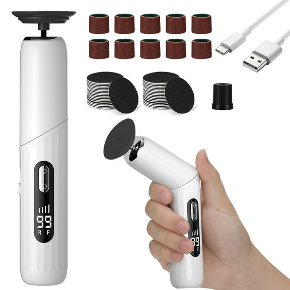 2 In 1 Electric Foot Grinder with Replacement Head Portable Feet File Pedicure Tool Foot Scrubber Callus Dead Skin Remover with Sandpaper Disk Nail Drill Bits
