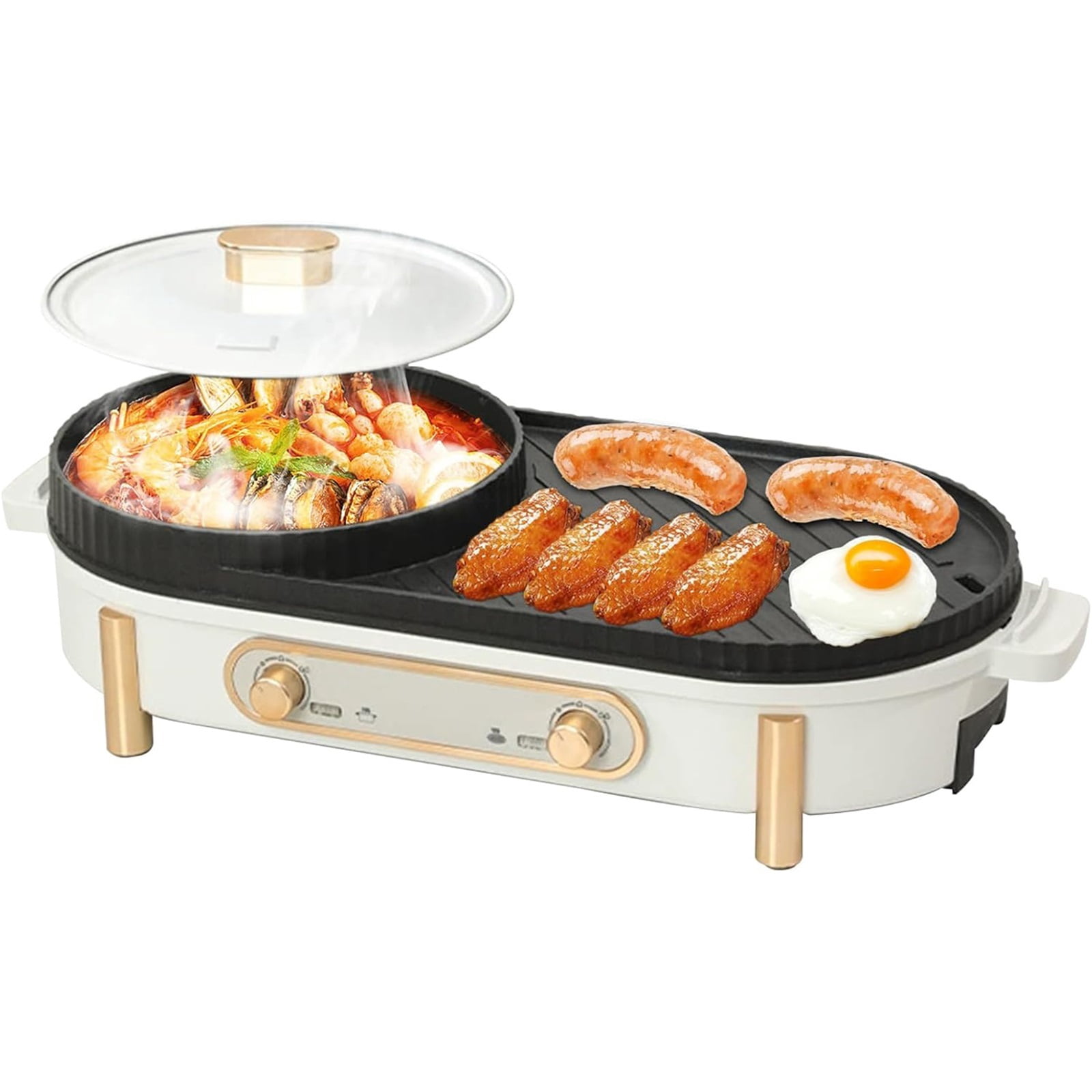 2 in 1 Electric Hot Pot & Grill Combo - Dual Temperature, Fast Heating Portable Multi-Function Barbecue Stove, Essential Cookware for Outdoor Party, Camping & Home Gathering