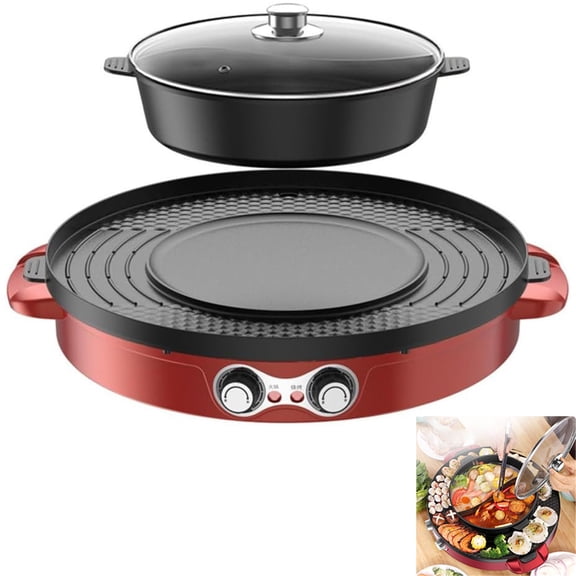 2 in 1 Electric Hot Pot with Grill Pan - Multi-Function Indoor Smokeless Shabu Shabu Pot, Dual Temperature & Non-Stick Divider, Electric Cooker for Home Gatherings