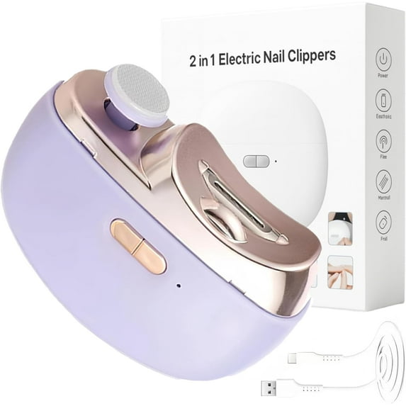 2 in 1 Electric Nail Clippers, 2026 New 2 Speeds Automatic Nail Clippers, Multifunctional Nail Trimmer with Polishing Light and Storage for Fingernail and Toenail