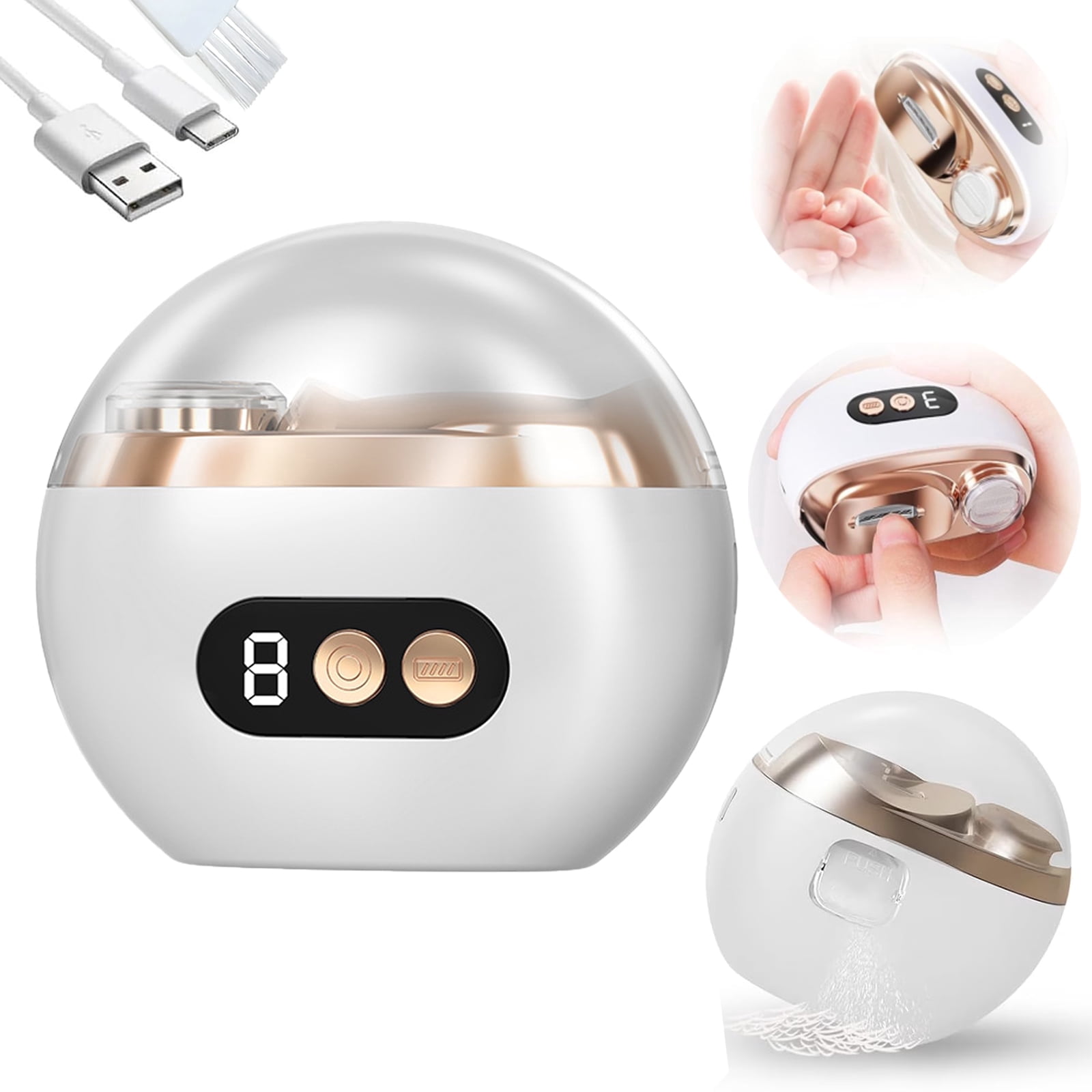 2 in 1 Electric Nail Clippers with Nail Scraps Storage LED Light, Trimming and Sanding in One, Low Noise 3 Speed Levels Rechargeable for Women Men Senior Kids Home Travel Gift for Festival (White)