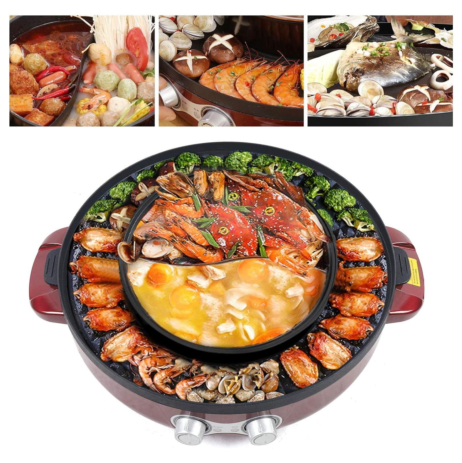 2 in 1 Electric Smokeless Grill and Hot Pot BBQ Grill Soup Shabu Pot