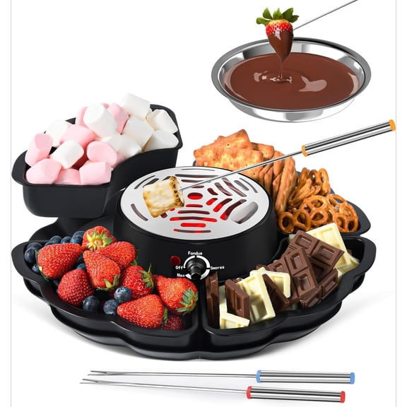 2 in 1 Electric S’mores Maker & Fondue Pot, Tabletop Indoor Smores kit with 4 Roasting Forks, 4 Detachable Trays & 1 Flameless Temperature-controlled Heater