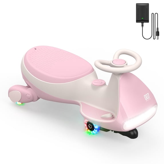 FanttikRide Electric Wiggle Car with Pedal, Rechargeable Battery, CyberWiggle, 2 in 1 Swing Car, 2 Speed, Anti-Rollover, Flashing Wheels, Bluetooth, for Ages 3 and Up, 150 Lbs,Pinkish White