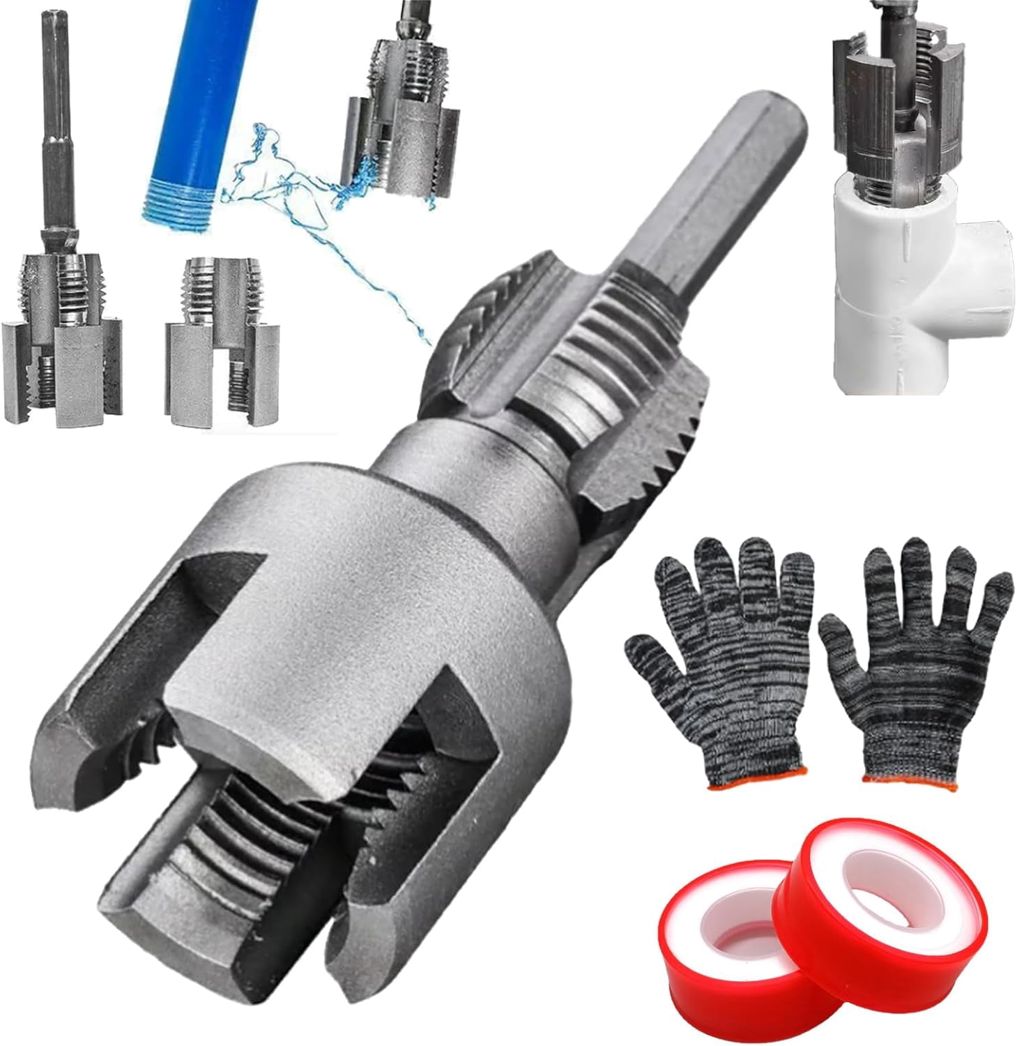 Pi Thread 2 in 1 External & Internal Pipe Threading Tool for Electric Drill, 1/2 ...