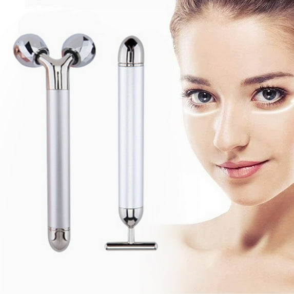 2 in 1 Face Massager Roller Facial Golden Pulse Electric 3D Roller and T Shape Arm Eye Nose Head Massager Instant Face Lift Anti Wrinkles Skin Tightening Face Firming