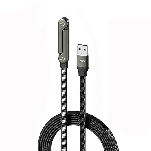 2 in 1 Fast Charging Cable with Built-in Holde, USB to C 65W Cables, High-Speed Charger Cord, 360° Rotation, for Smartphones, Tablets, Laptops, and Gaming Devices (Black, USB to C)