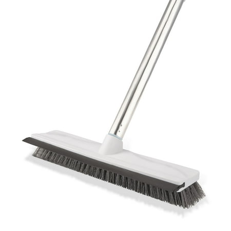 2 IN 1 Floor Scrub Brush with Squeegee, Tile and Tub Long Handle Brush Scrubber, 57 Inch, Household Cleaning Brush for Floor, Bathroom, Patio, Kitchen, Wall, Carpet and Deck